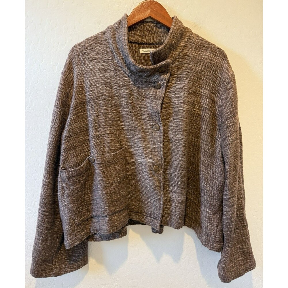 Yasuko Kurisaka Women's Brown Cotton Asymmetric Jacket One Size Fits M / L / XL